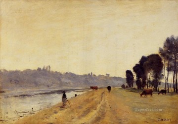 Jean Baptiste Camille Corot Painting - Orillas de un río Plein air Romanticismo Jean Baptiste Camille Corot